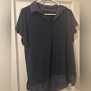 Adrianna Papell Navy Button Down Shirt